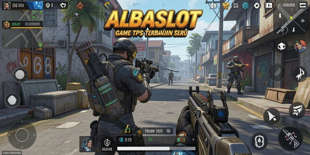 Tampilan gameplay seru dari ALBASLOT dalam aksi TPS.