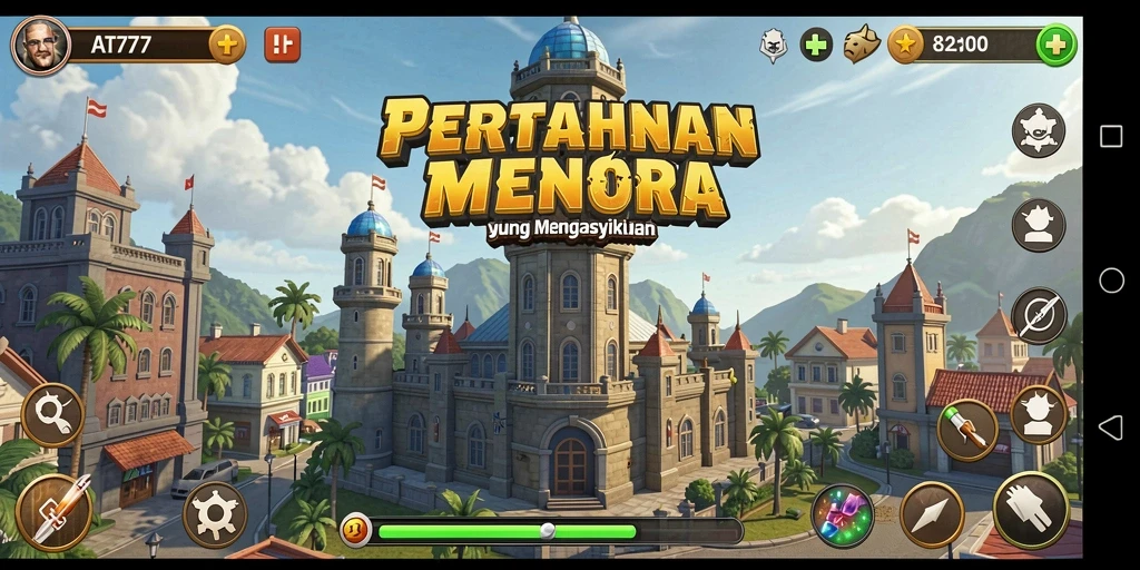 Screenshot AT777 menampilkan aksi seru dari gameplay Tower Defense.