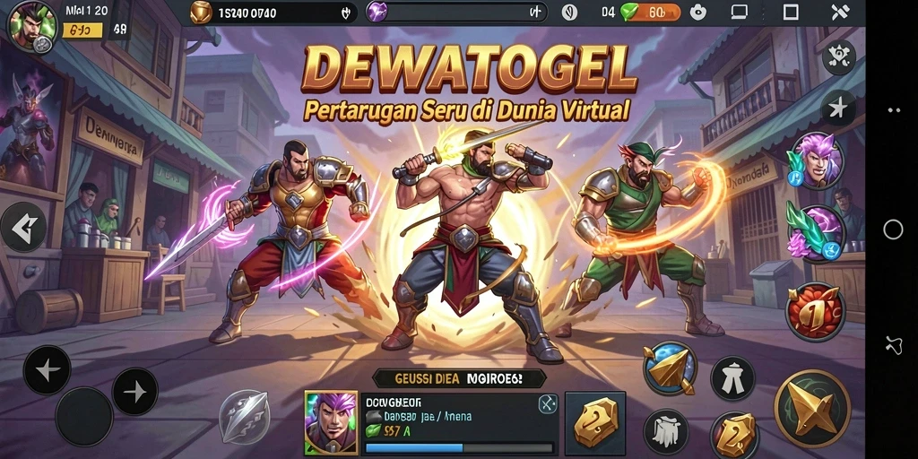 Tangkapan layar utama DEWATOGEL menampilkan aksi pertarungan yang intens dan grafis yang memukau.