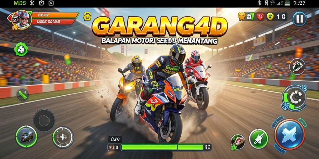 Gameplay GARANG4D menampilkan balapan motor yang seru dan menegangkan.