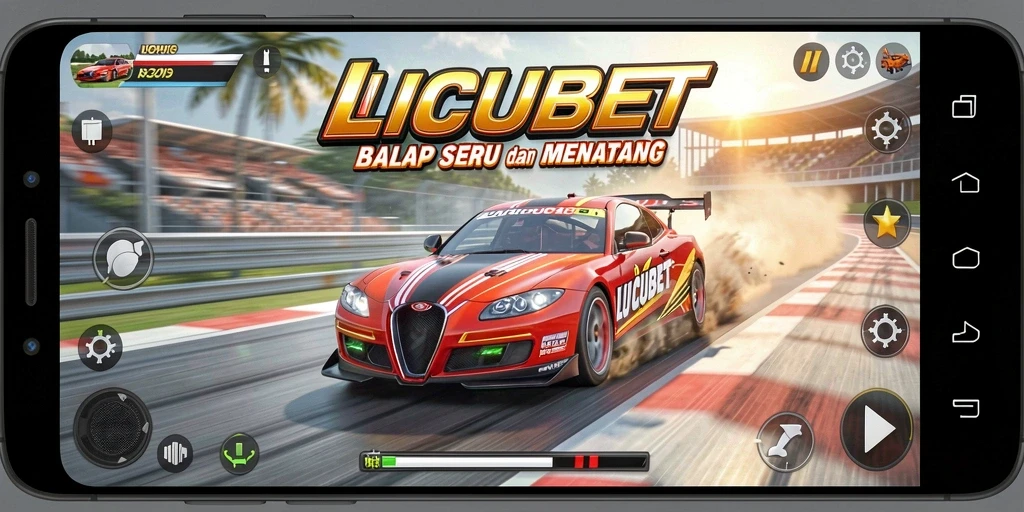 Tangkapan layar gameplay LUCUBET yang menampilkan aksi balapan yang mendebarkan.