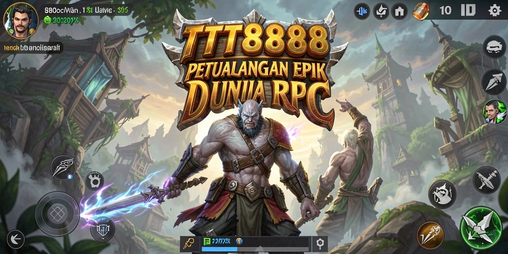 Screenshot gameplay TTT888 menunjukkan karakter beraksi melawan monster di dunia RPG.